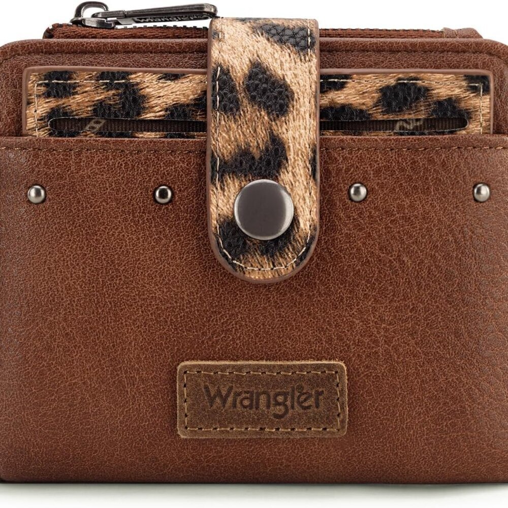 Womens Wallet Faux Leather Small Bifold Card Organizer RFID Secure Leopard Print